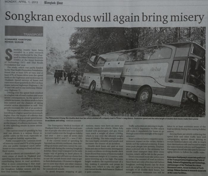 Songkran exodus will again bring misery: an article in the Bangkok Post